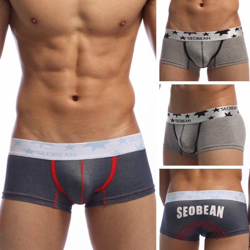 希宾纯棉牛仔布时尚性感低腰男士内裤 柔软舒适U凸囊袋纯色平角裤