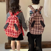 日系复古格纹小狗双肩包小学生轻便研学书包儿童可爱出游休闲背包