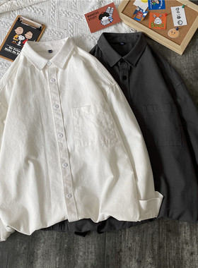 BDLS工作室文艺男女店港风情侣款白色纯棉衬衫男长袖口袋衬衣外套