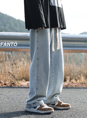 BDLS工作室文艺男女店港风情侣款牛仔裤编织抽绳复古直筒拖地长裤