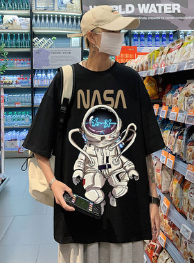 BDLS工作室文艺男女店港风情侣款宇航员印花短袖t恤男夏季薄半袖