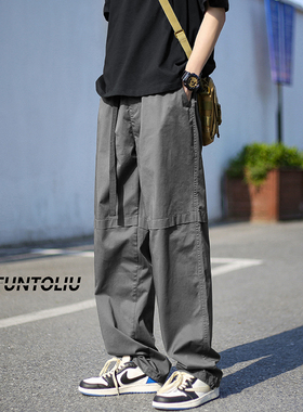 BDLS工作室文艺男女店港风情侣款工装裤复古时尚纯色直筒水洗长裤