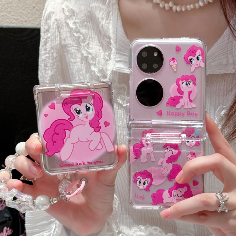 ins韩国可爱卡通小马宝莉碧琪适用华为pocket 2手机壳P50pocket创意新款P50新款宝盒折叠pocket S保护套手链