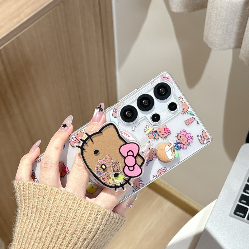 ins韩系卡通椰子树KT猫用三星GalaxyS25Ultra手机壳S24UItra磁吸摇摇乐支架手链S23UItra全包防摔保护套女款