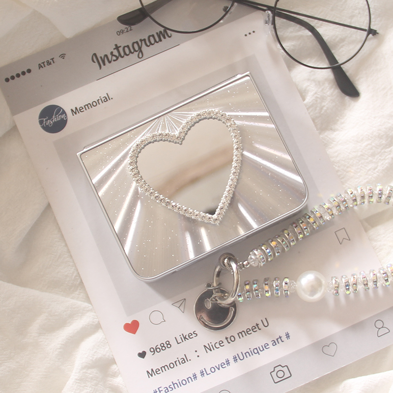 ins韩系极光镭射补妆镜子爱心适用华为puraX手机壳Pocket2荣耀MagicV折叠屏OPPOFindN3Flip小米MIXFlip保护套