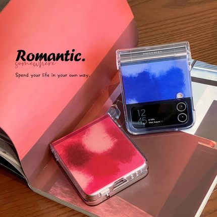 日韩简约透明红蓝水墨晕染适用于三星zflip7手机壳女款ZFlip3折叠zflip6防摔小众高级感zflip5/4保护套护套