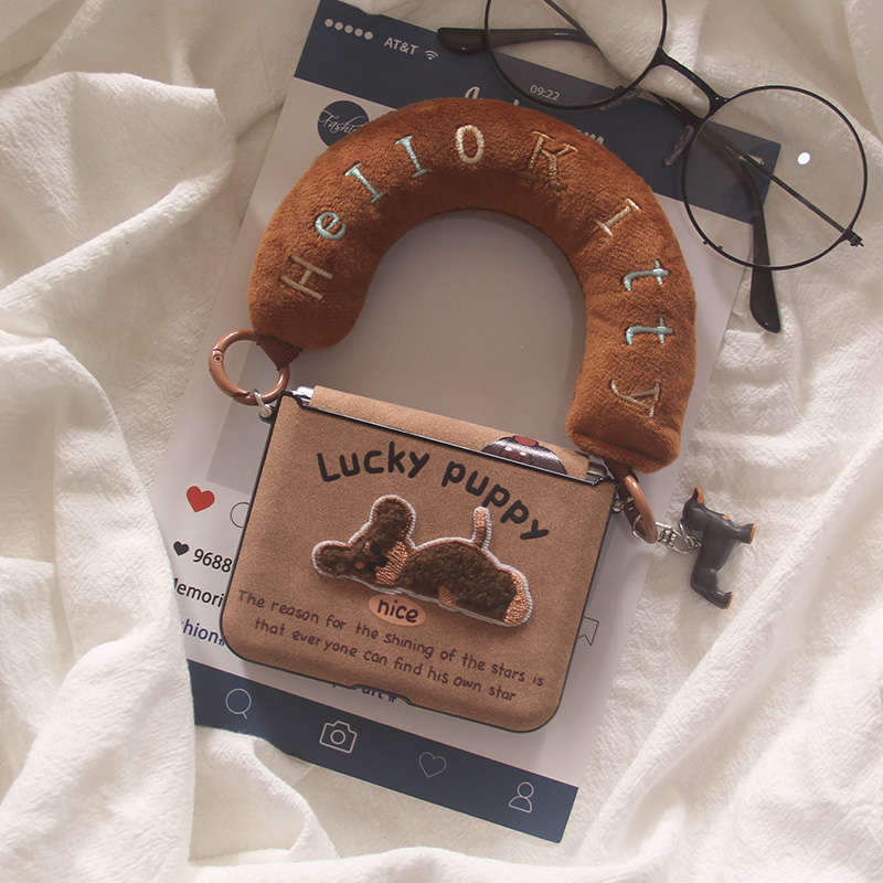 韩系ins刺绣可爱卡通小狗适用三星Zflip7手机壳全包zflip6折叠屏zflip5防摔侧扣手链zflip4/3保护套男女款