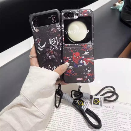 ins美式复古卡通漫威蜘蛛侠适用于Galaxy三星Zflip7手机壳毒液zflip6折叠屏zflip5防摔ZFlip4/3手绳保护套
