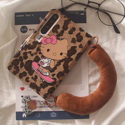 韩系ins个性豹纹KT猫适用华为purax手机壳新款不折叠书本壳puraX典藏版全包皮质手机套毛绒手提链外壳网红女