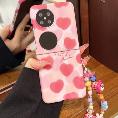 ins日韩少女粉爱心适用于华为Pura X手机壳Pocket 2小米mixflip折叠屏oppoflip N3flip三星Zflip6/5手链硬壳