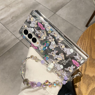 ins韩风羽纱卡通桑普兔花朵适用三星zfold7手机壳折叠屏fold6个性FOLD5壳W24防摔ZFold3个性W23手链W22保护套