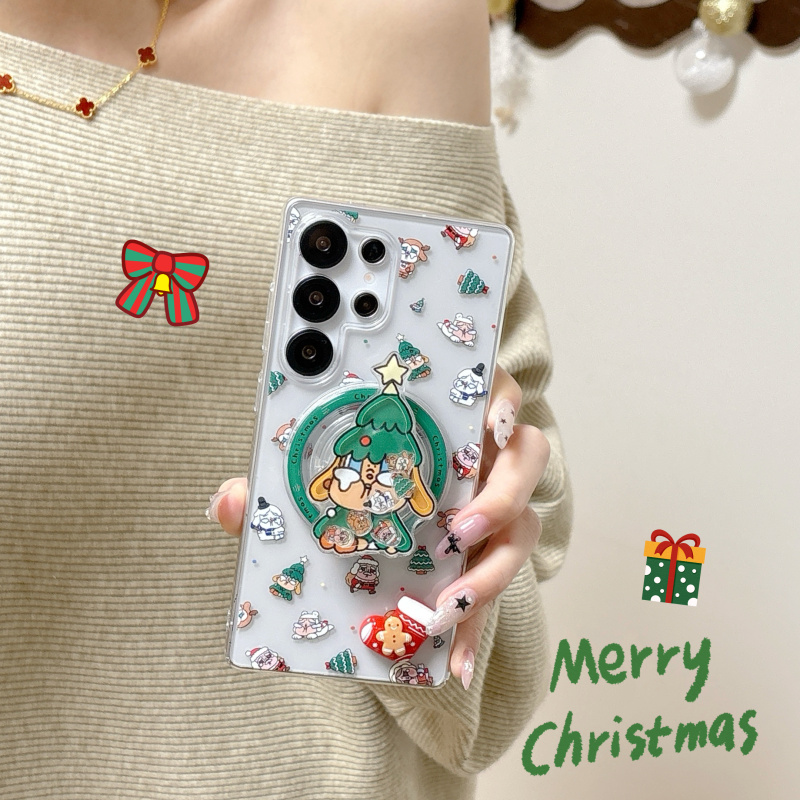 韩系ins可爱卡通圣诞树哭娃用三星GalaxyS25Ultra手机壳S24UItra磁吸支架手链S23UItra全包防摔保护套女款