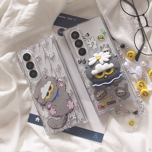 韩国ins个性权志龙GD雏菊小猫咪适用三星FOLD7手机壳fold5折叠屏磁吸支架FOLD6全包中轴防摔FOLD4保护套手链