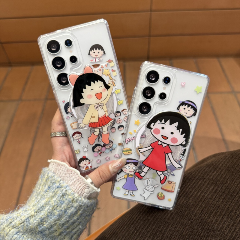 ins日系动漫卡通可爱樱桃小丸子适用三星GalaxyS25Ultra手机壳s24plus磁吸支架S23ultra手链s22+防摔保护套女