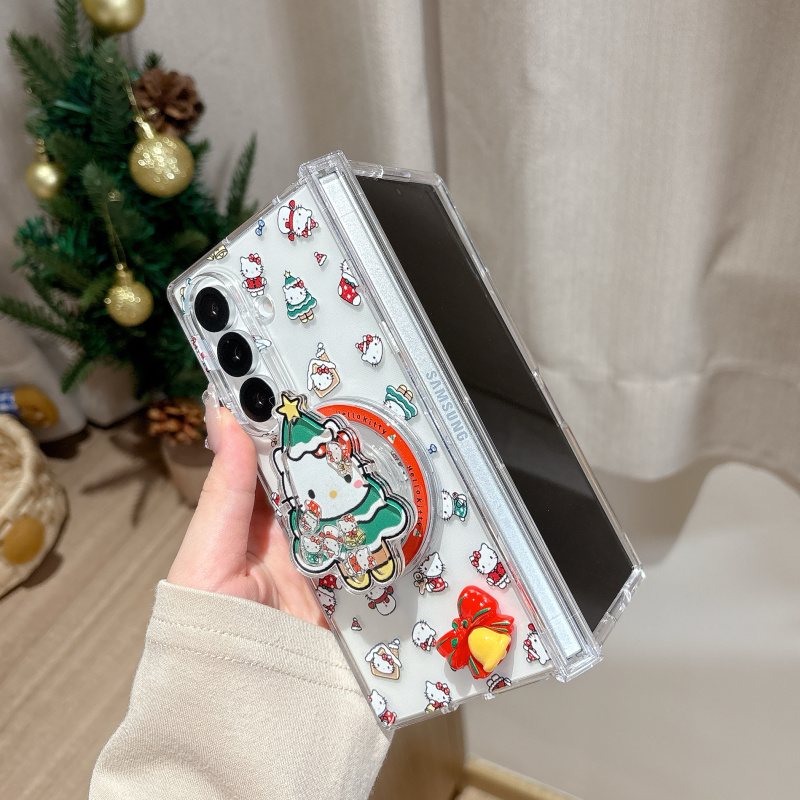 韩系ins可爱卡通圣诞树KT猫适用三星FOLD7手机壳fold5折叠屏磁吸支架FOLD6全包中轴保护套女款手链