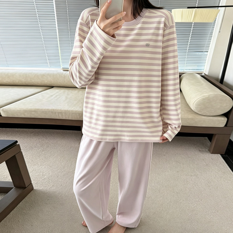 慵懒风松弛感撞色条纹家居服女秋图片