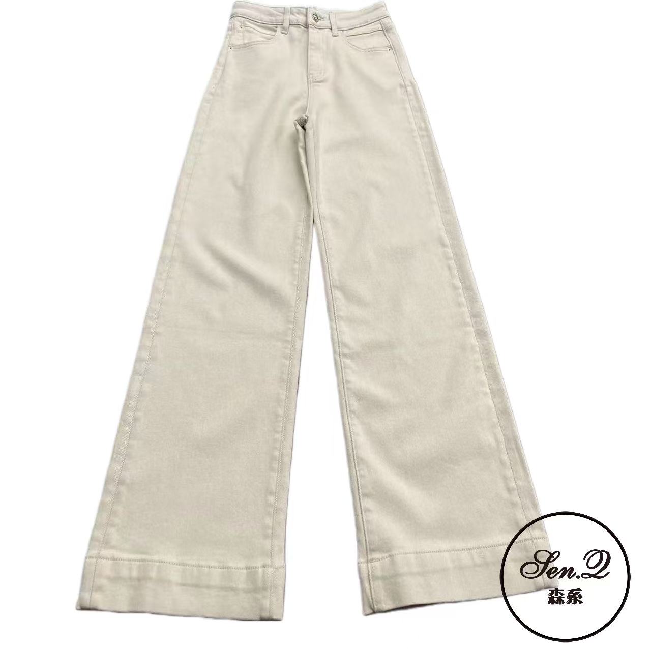 25新品高腰显瘦宽松奶杏阔腿直筒牛仔裤K149