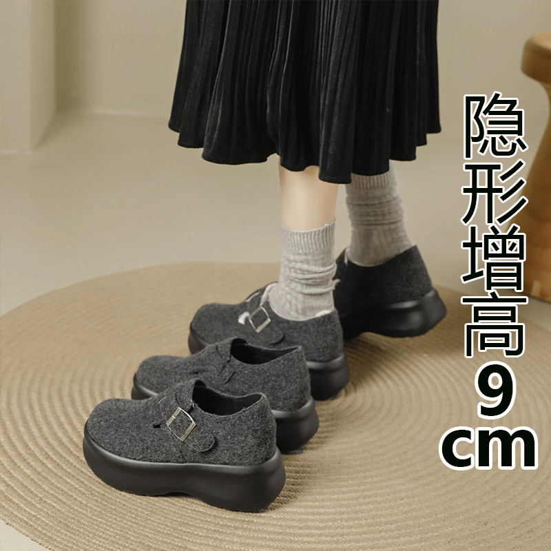 内增高厚底勃肯鞋坡跟加绒保暖