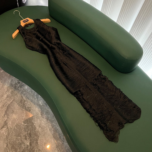 欧美风派对敬酒服挂脖无袖弹力修身礼服女士流苏绷带连衣裙P720