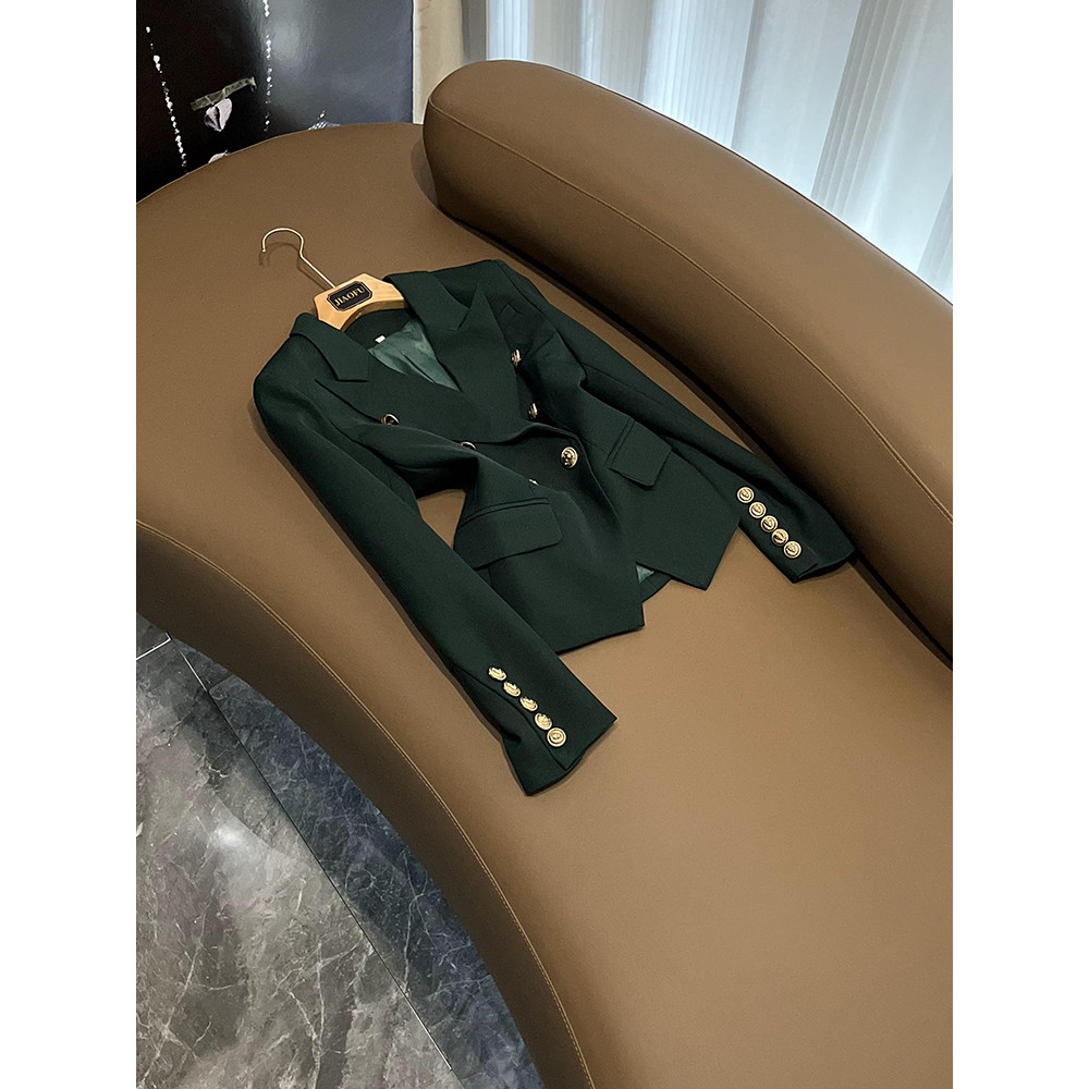 高品质金属狮头扣双排扣小西装女