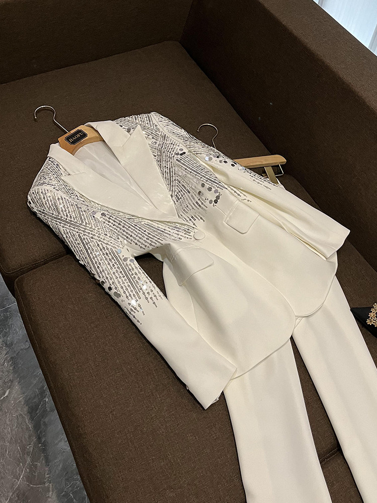 새로운 유럽과 미국의 스타 패션 무거운 구슬 자수 스팽글 정장 바지 정장 투피스 세트 A22488JF-