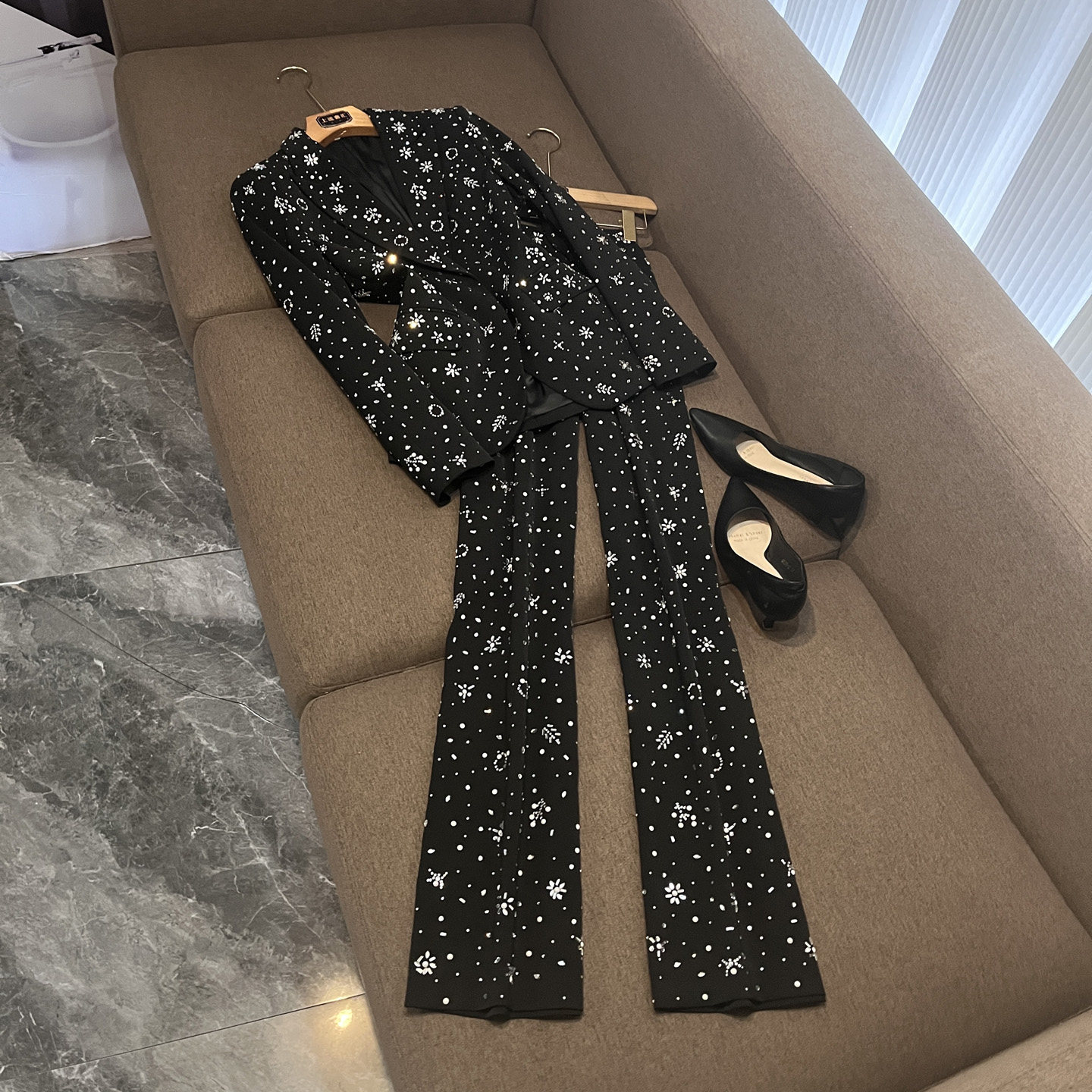 超级重工定位烫钻BlingBling中长款西装外套长款阔腿裤套裤X230