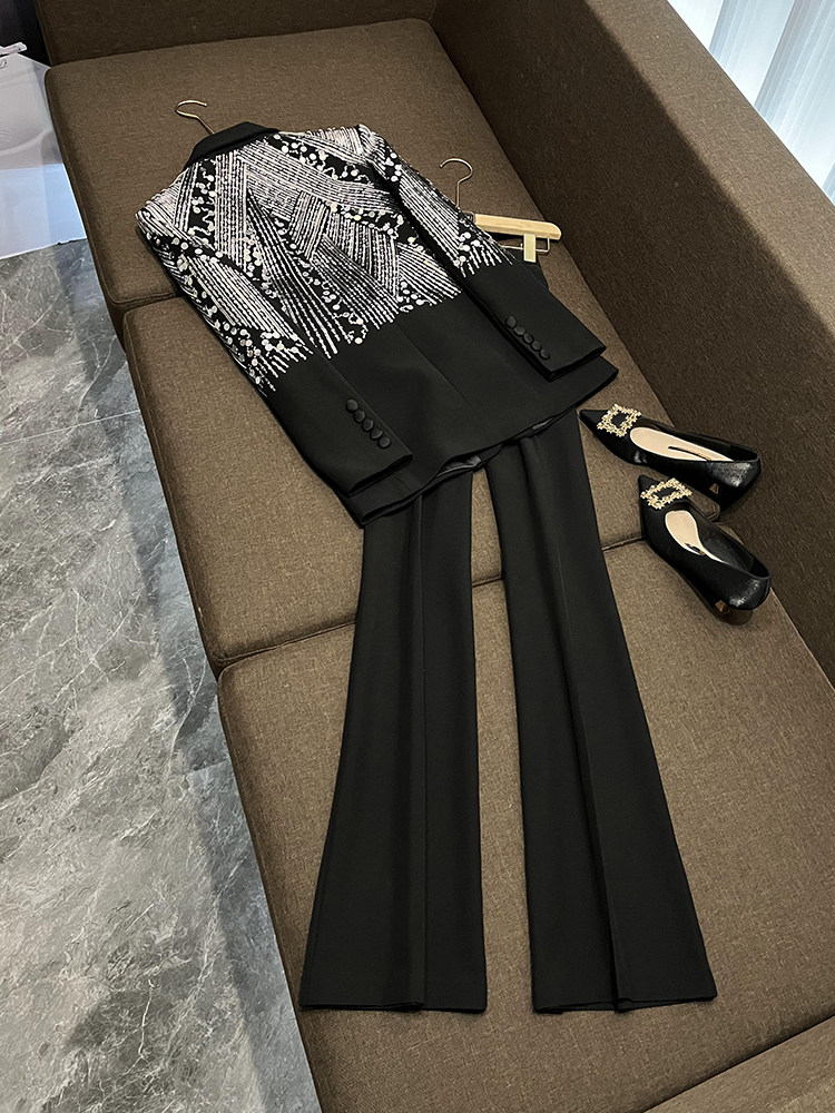 새로운 유럽과 미국의 연예인 패션 무거운 구슬 자수 스팽글 정장 바지 정장 투피스 세트 A22488 중국