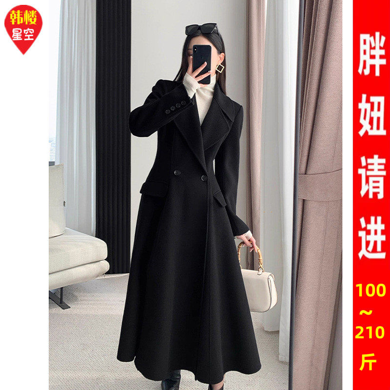 秋冬赫本风加肥加大呢子大衣