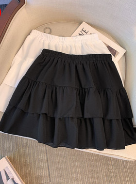 肥胖人300斤特大码高腰白色蛋糕半身裙230胖mm春夏法式a字短裙子