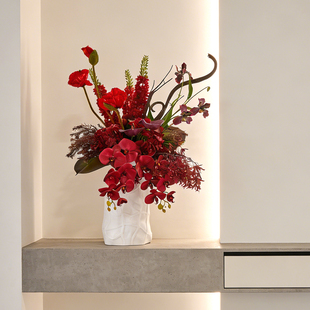 新年过年花束摆件红色仿真花餐桌花摆花客厅餐边柜酒店大堂装饰品