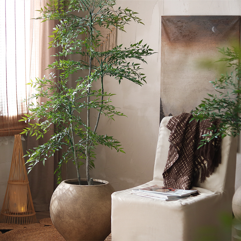 仿真绿植南天竹室内客厅假树仿生植物奶茶店空间造景装饰摆件盆栽