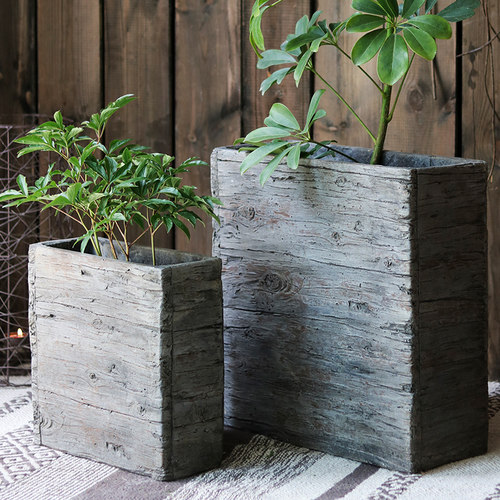 花器仿古木纹绿植盆栽角落别墅