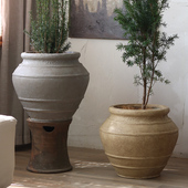 镁泥坛子落地大花盆绿植盆栽花器阳台院子茶室服装 饰 店复古做旧装