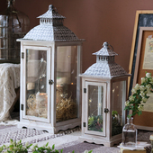 复古铁艺玻璃风灯大号落地烛台花园阳台样板间婚礼浪漫装 饰品摆设