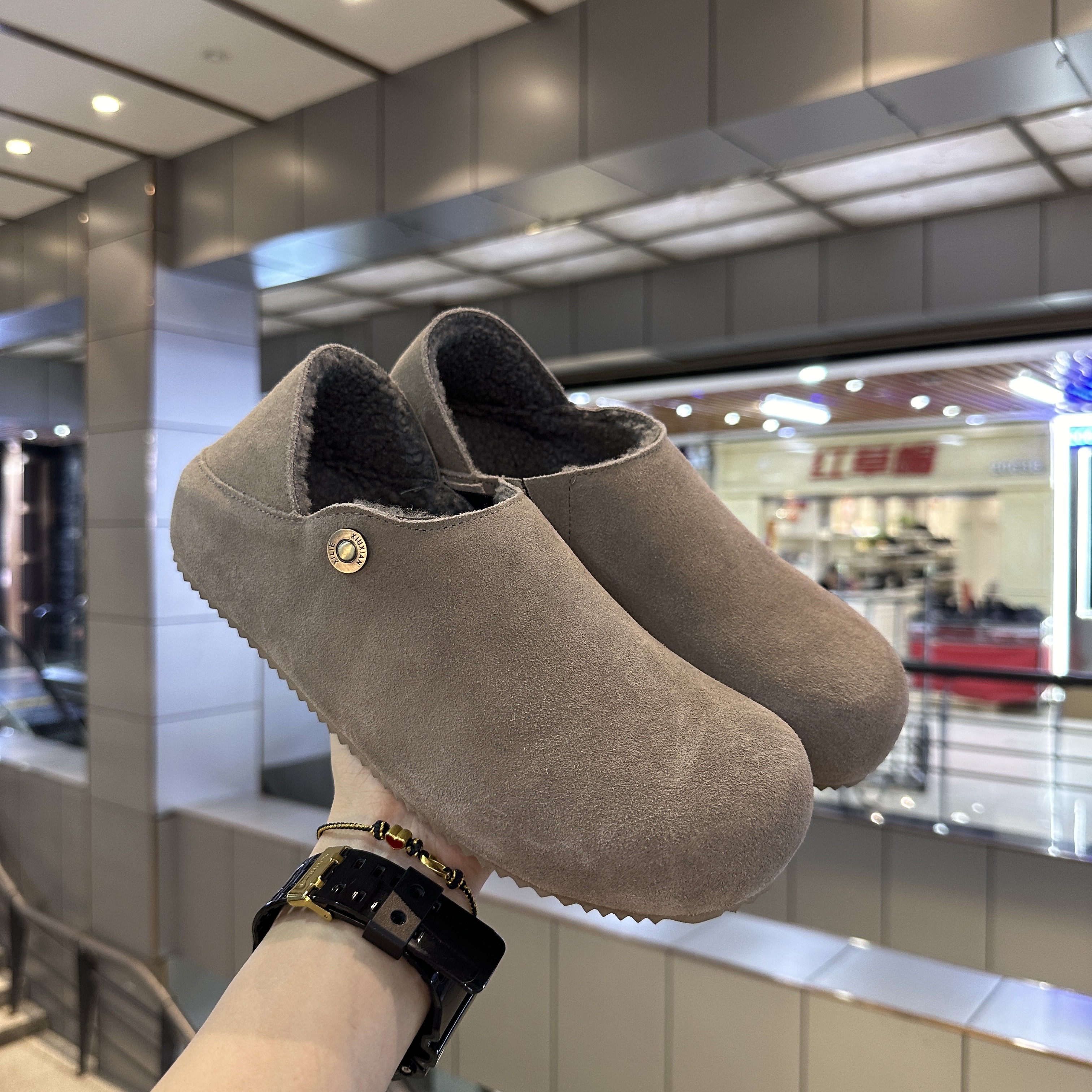 反绒皮勃肯鞋男士加绒保暖棉鞋