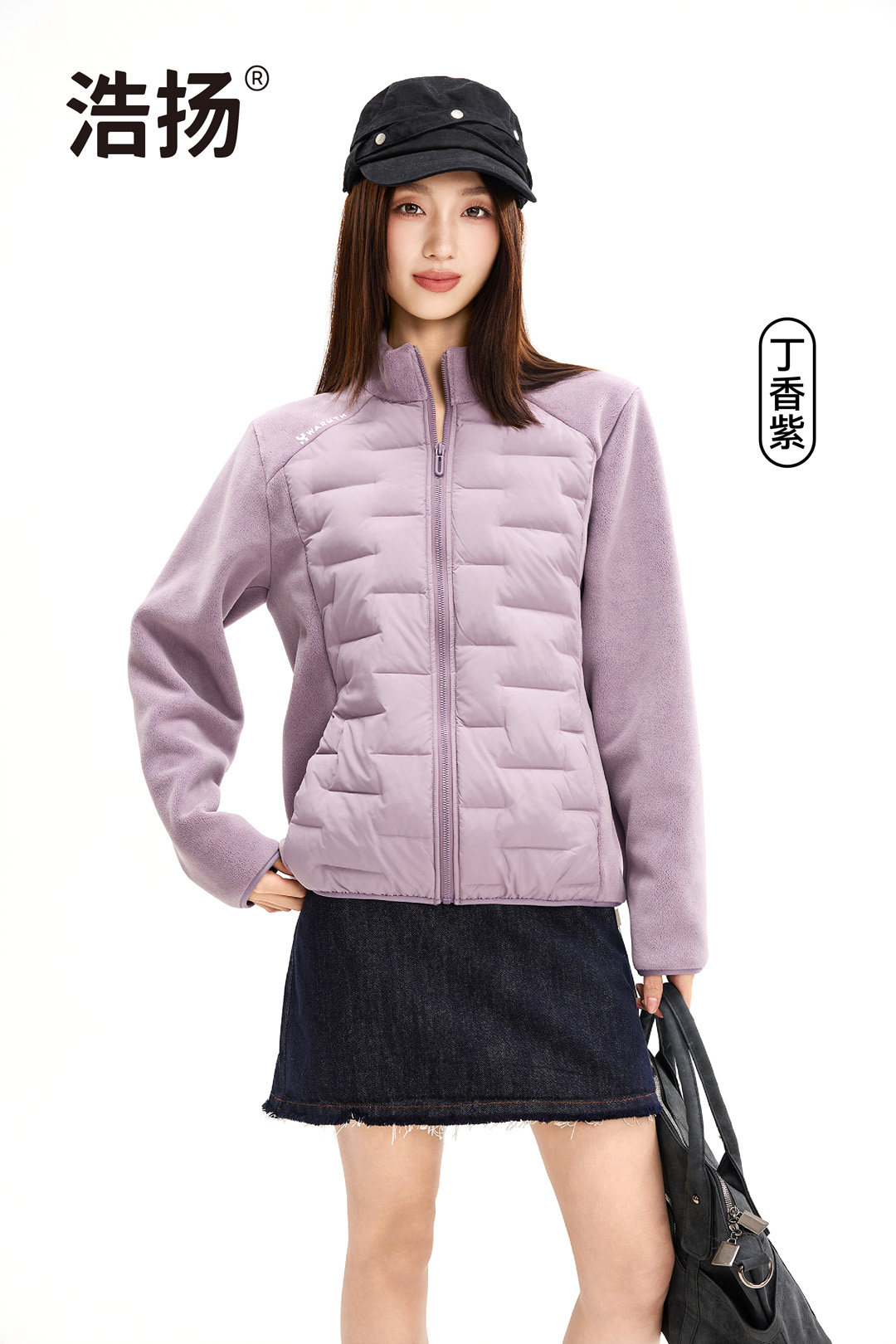 女士羊毛外套浩扬2635立领短款休闲保暖衣外穿轻薄棉衣泡芙暖芯衣