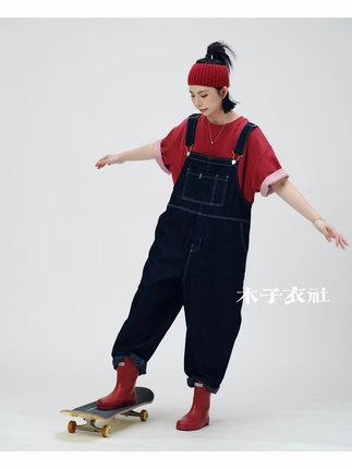 女装2025春款新33603休闲文艺日系宽松大码纯棉牛仔背带裤女