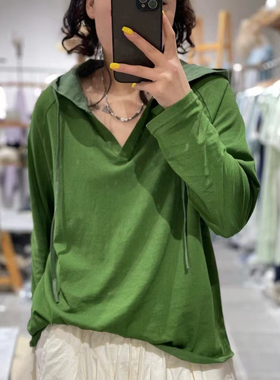 女装2025春夏新款薄防晒35108 休闲文艺日系宽松纯色连帽套头T恤