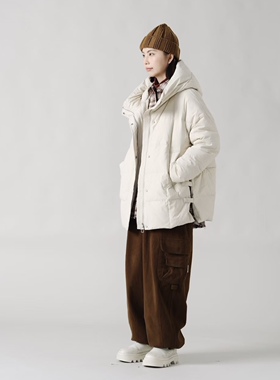 原创女装33908休闲文艺连帽中长款羽绒服女2025冬季新款宽松外套