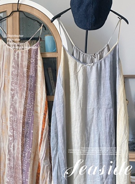 原创2025夏新连衣裙25586波西米亚夏日旅行系带苎麻吊带连衣裙薄