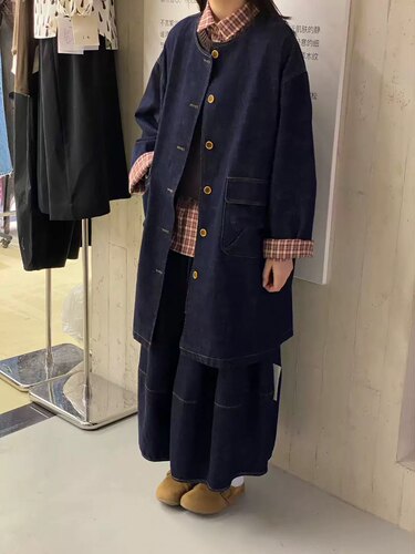 女装2025秋新外套35728休闲文艺日系宽松圆领复古中长款牛仔外套