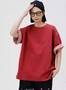 女装33672新款2026春夏季拼色T恤宽松休闲日系简约半袖体恤女