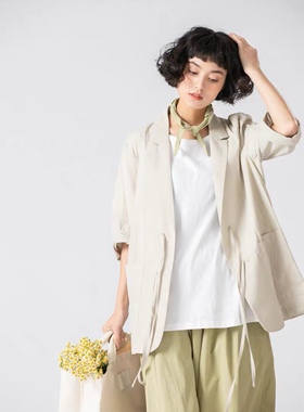 女装2024春款新品 休闲文艺中袖系带休闲西装外套百搭上衣31989