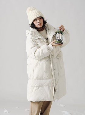 女装32591休闲文艺连帽中长款羽绒服女2025冬季新款宽松外套