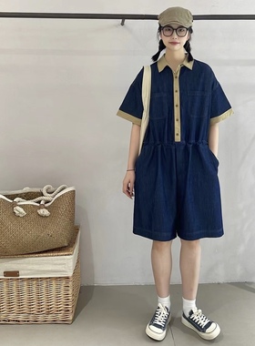 女装连体短裤33069夏季2025新款日系时尚拼色显瘦气质连体裤短裤