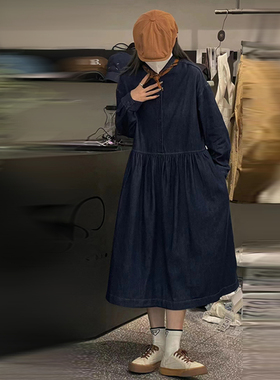 佤萨2025春季新款女装10278 文艺时尚韩版牛仔中长款连衣裙VASA