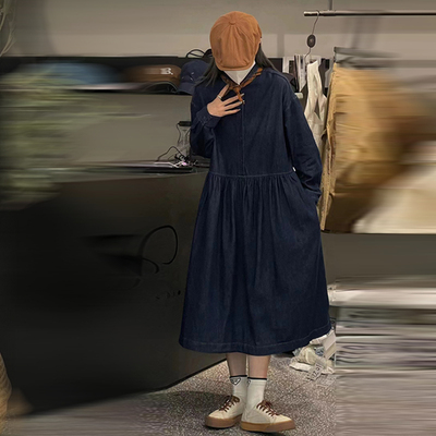 佤萨2025春季新款女装10278 文艺时尚韩版牛仔中长款连衣裙VASA