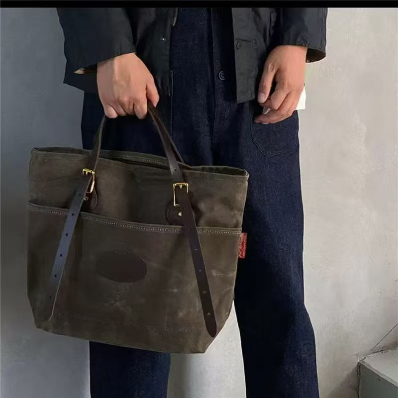 油蜡托特男女美式复古单肩帆布包