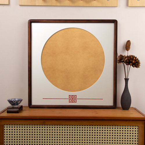 黑胡桃实木榫卯圆角画框50cm宣纸