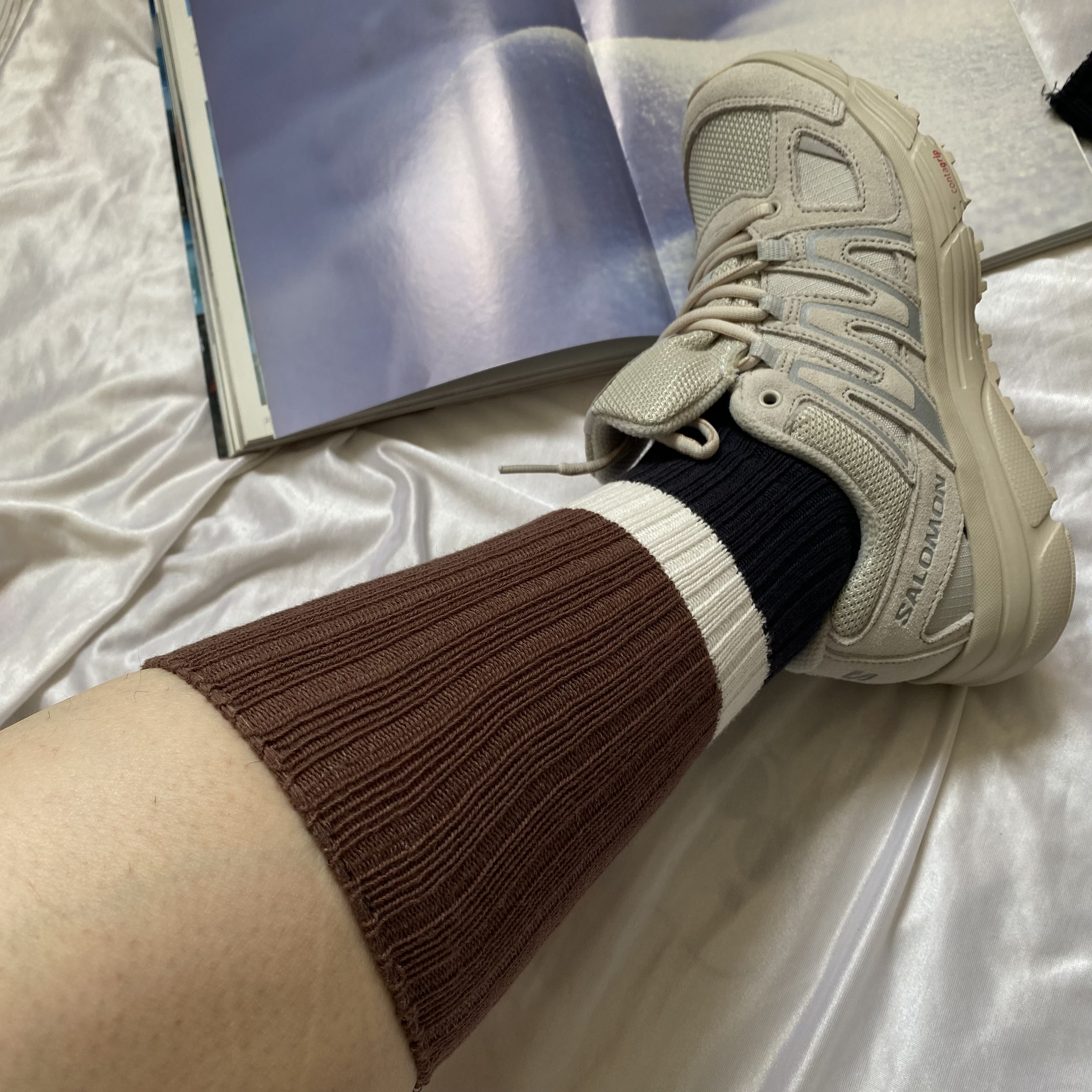 韩单秋冬羊毛袜双针拼色百搭小腿袜显瘦学生ins潮长筒袜满30包邮